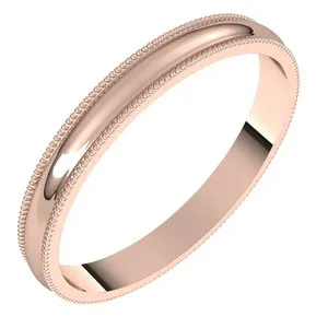14K Rose 2.5 mm Milgrain Half Round Light Band Size 5