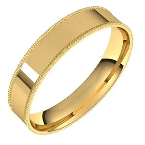 14K Yellow 4 mm Milgrain Flat Comfort Fit Band Size 6