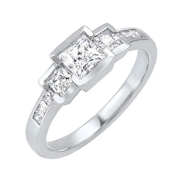 14KT White Gold & Diamond Classic Book 3 Stone Fashion Ring  - 2 ctw