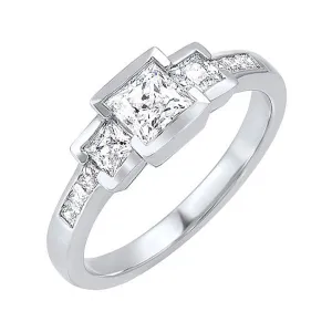 14KT White Gold & Diamond Classic Book 3 Stone Fashion Ring  - 2 ctw