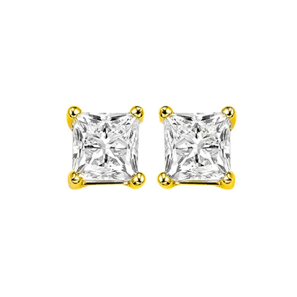 14KT Yellow Gold & Diamond Pricess Cut Stud Earrings  - 2 ctw