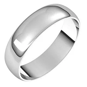 18K White 5 mm Half Round Ultra-Light Band Size 6