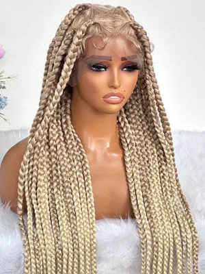36Inch Ombre Braids Long Synthetic Wig Natural Comfortable Light Blonde Lace Wigs