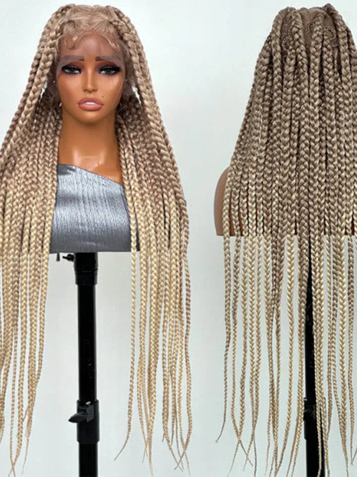 36Inch Ombre Braids Long Synthetic Wig Natural Comfortable Light Blonde Lace Wigs