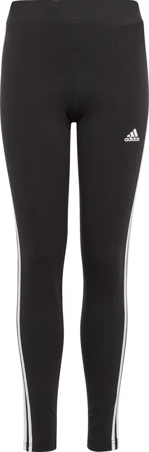 adidas Essentials 3 Stripes Junior Cotton Long Tights  - Black