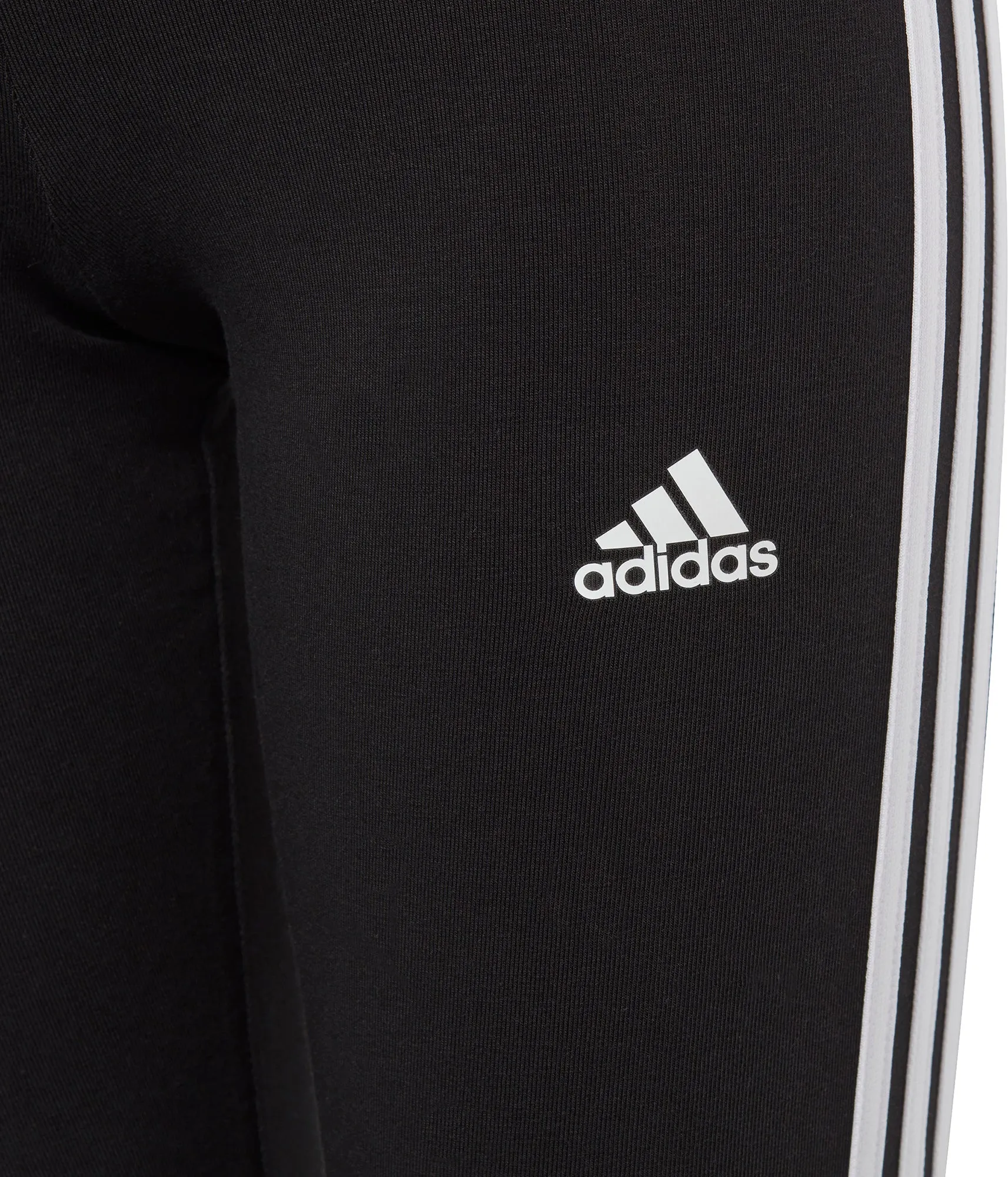 adidas Essentials 3 Stripes Junior Cotton Long Tights  - Black