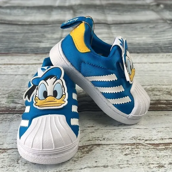 Adidas Superstar 360 Shoes Blue, White and Yellow Donald Duck Theme Size 4K.