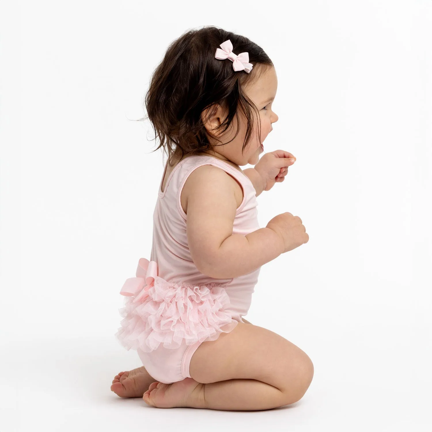 Ayla: Baby Ballet Onesie with Ruffles and Bow in Pink