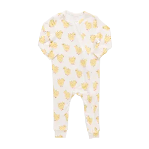 Baby’s First Bamboo Romper, Yellow Chicks