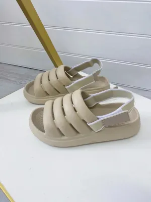 Beige Comfortable Foam Sliders with Band Strap
