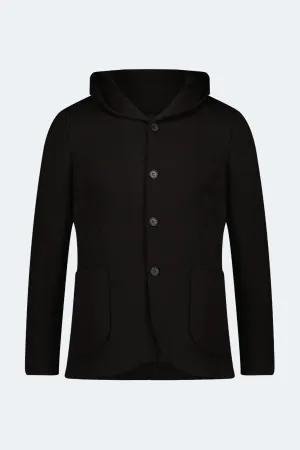 Black Knit Hooded Button Sport Coat