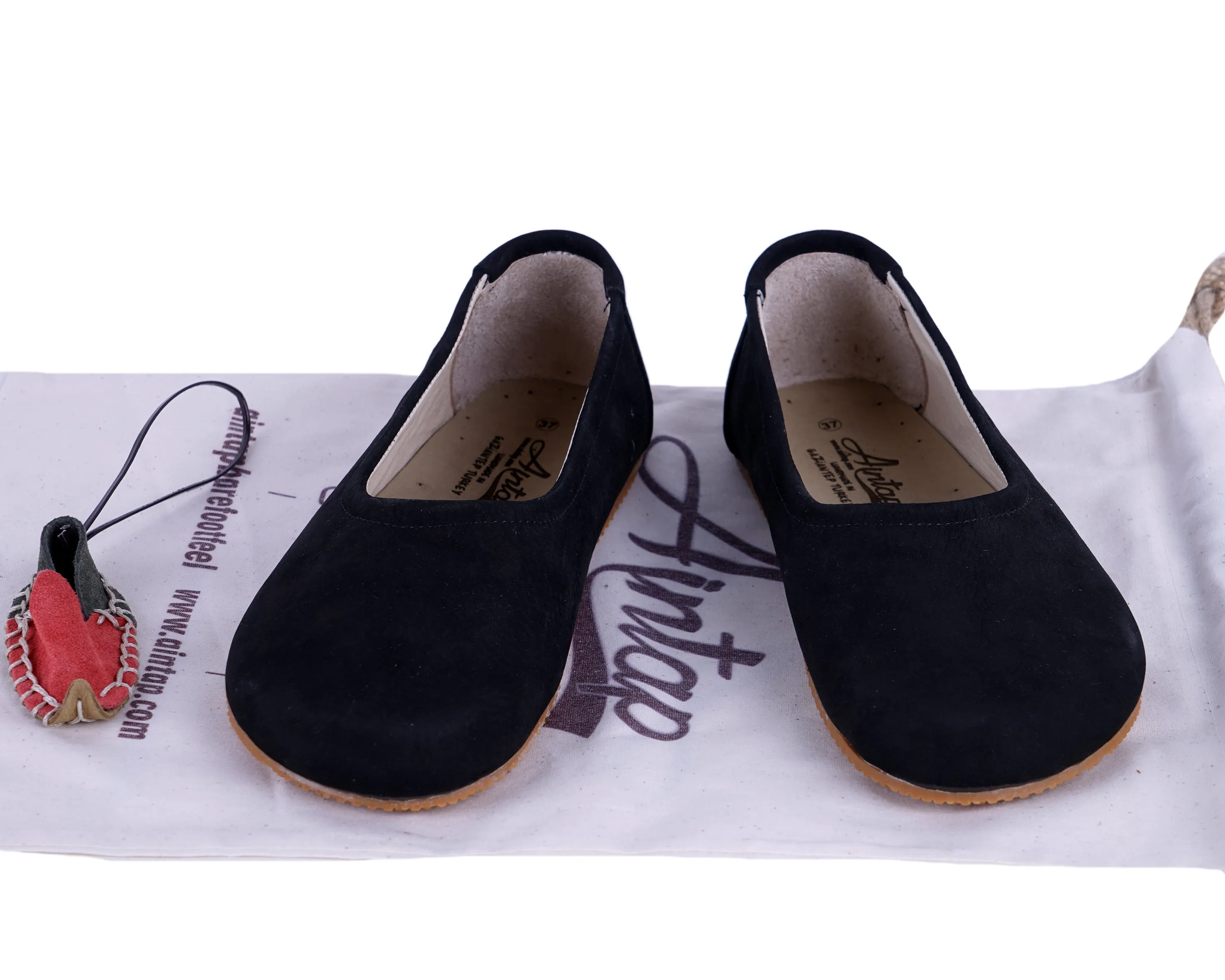 Black Women Flat Ballets Wide Barefoot Nubuck Leather Handmade