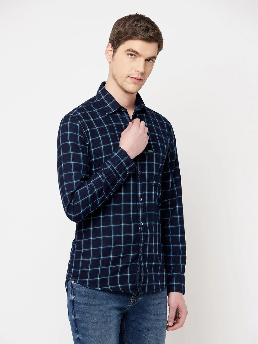 Blue Checked Casual Shirt