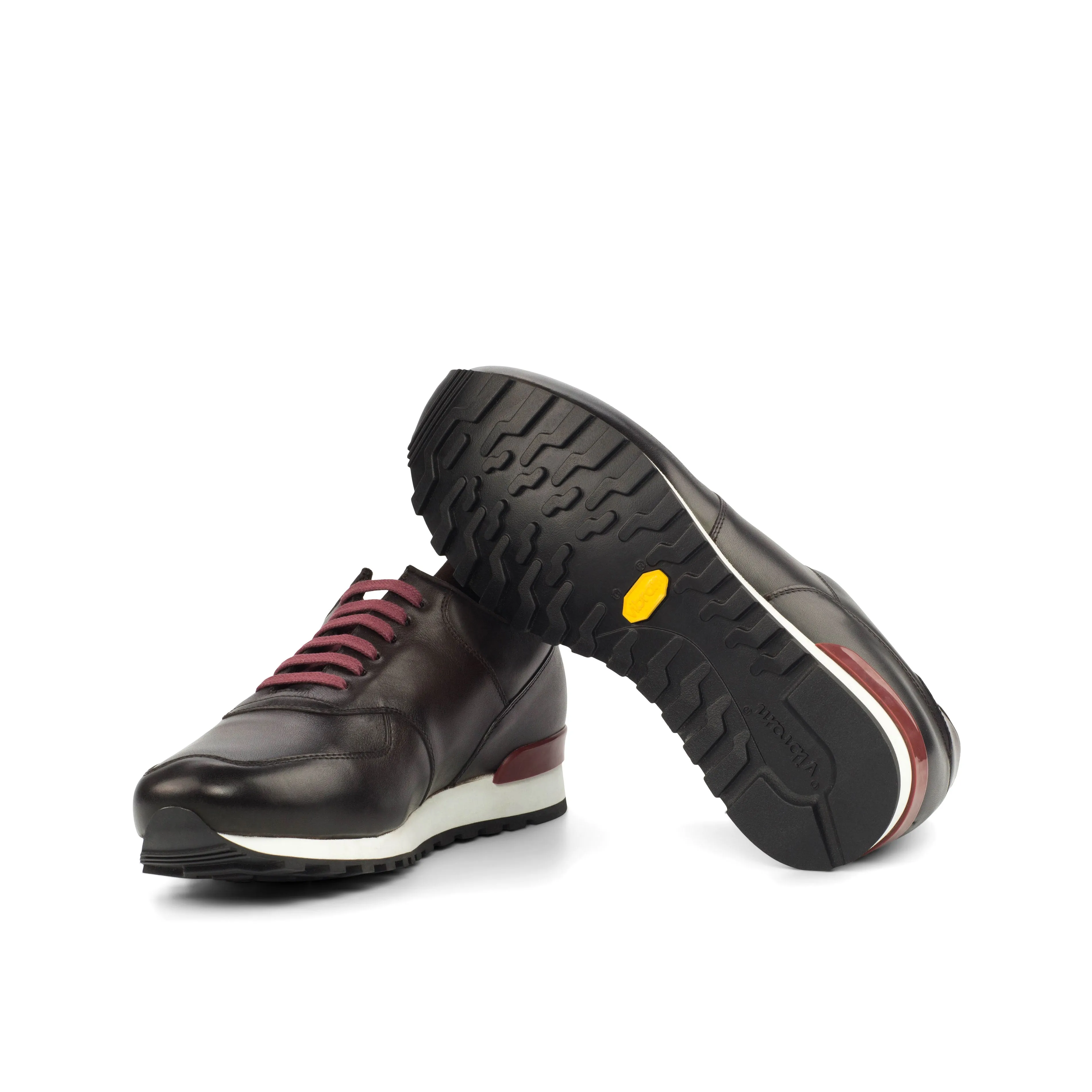 Brown & Burgundy Calf leather Jogger Sneakers