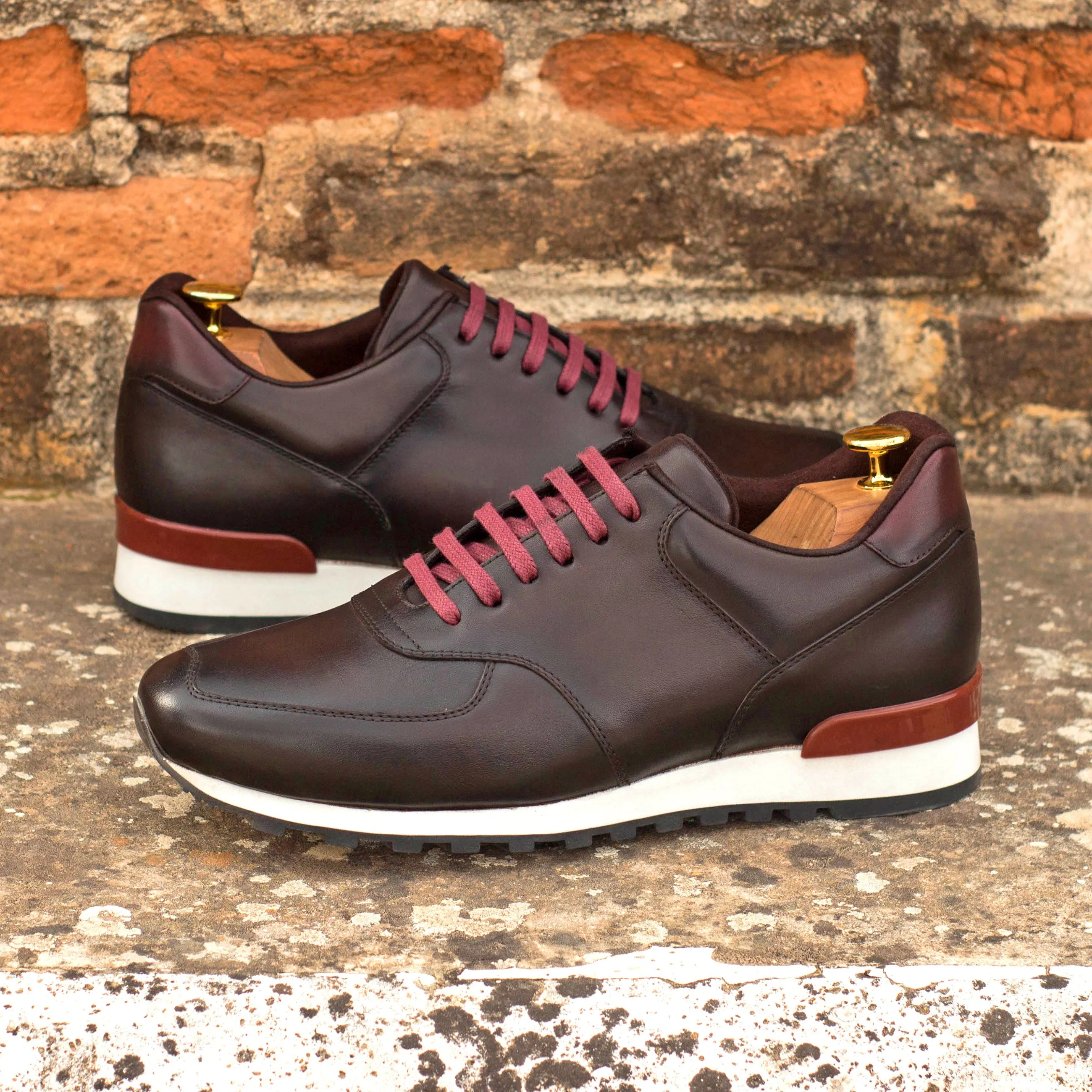 Brown & Burgundy Calf leather Jogger Sneakers
