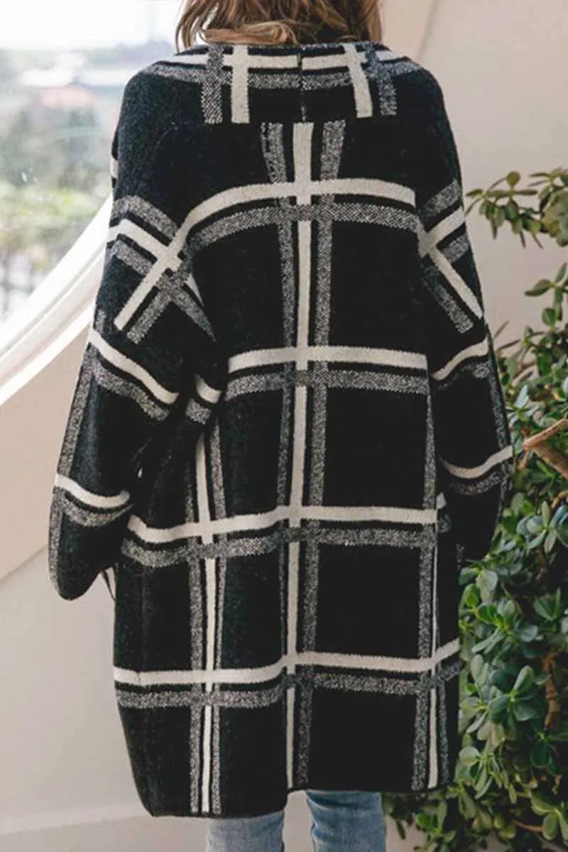 Casual Knitted Plaid Coat