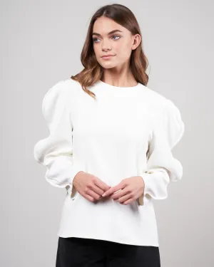 chalky drape scallop top - white