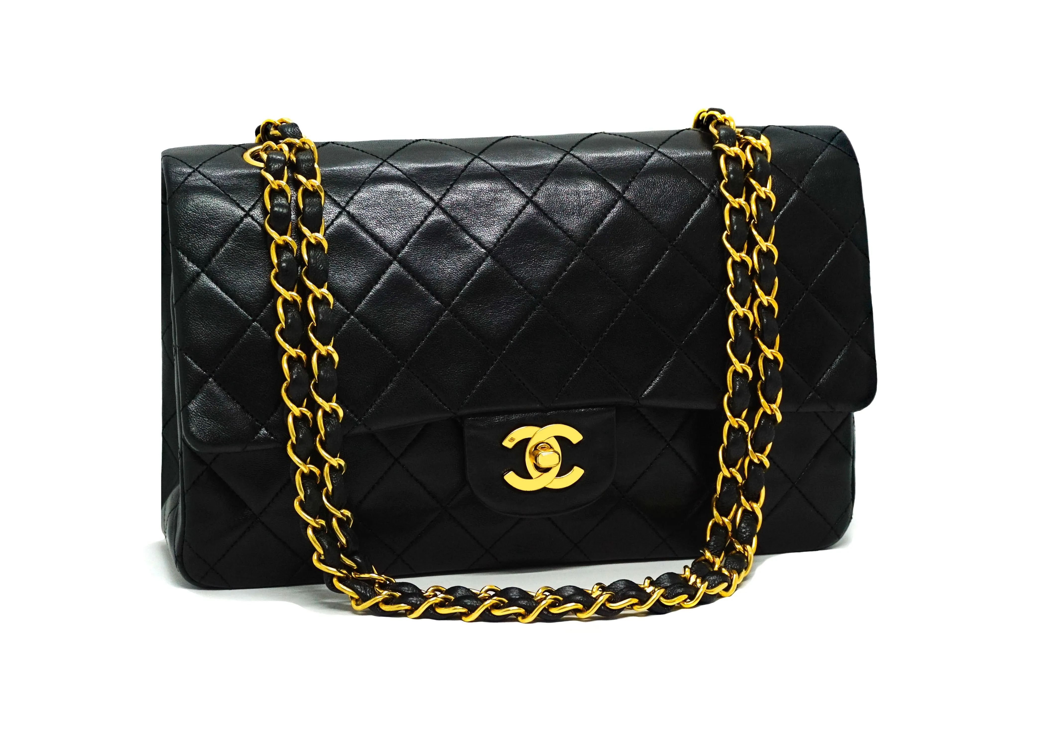 Chanel Vintage Black Lambskin Medium Classic Double Flap Bag