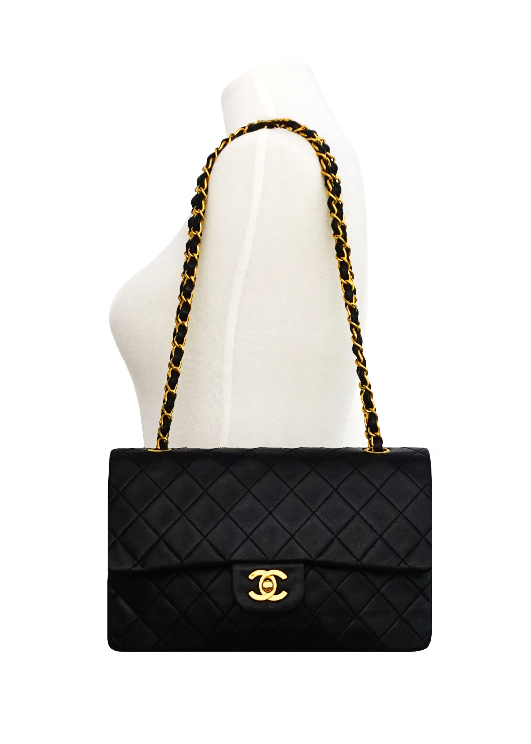 Chanel Vintage Black Lambskin Medium Classic Double Flap Bag