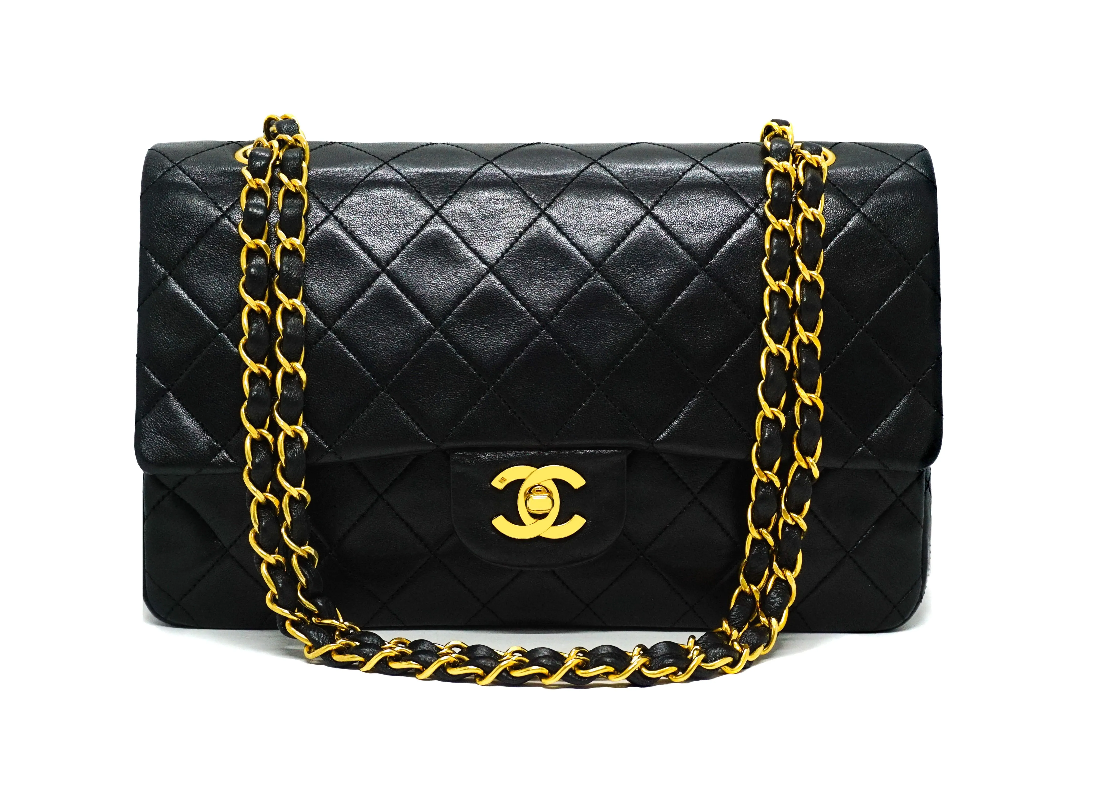 Chanel Vintage Black Lambskin Medium Classic Double Flap Bag