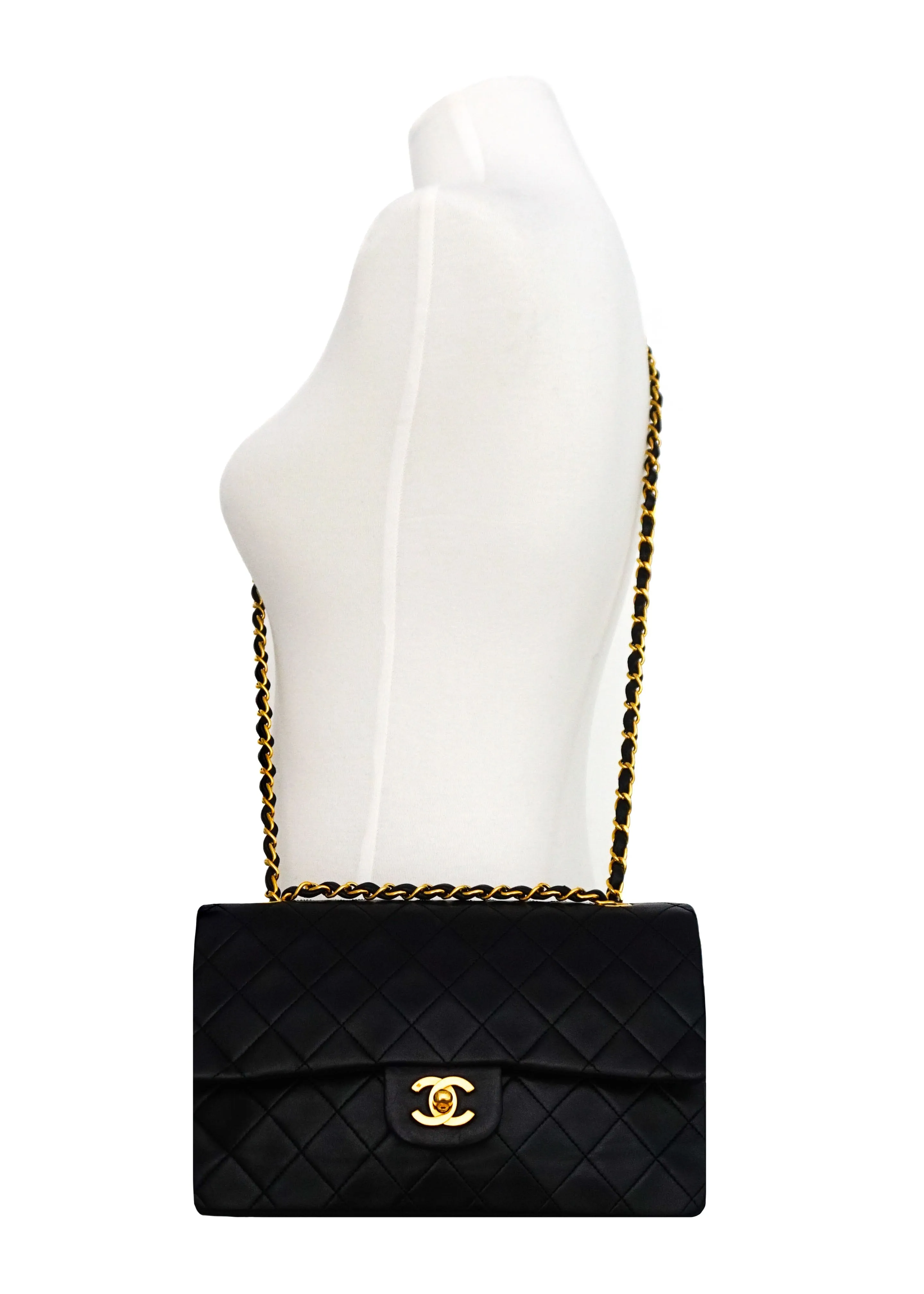 Chanel Vintage Black Lambskin Medium Classic Double Flap Bag