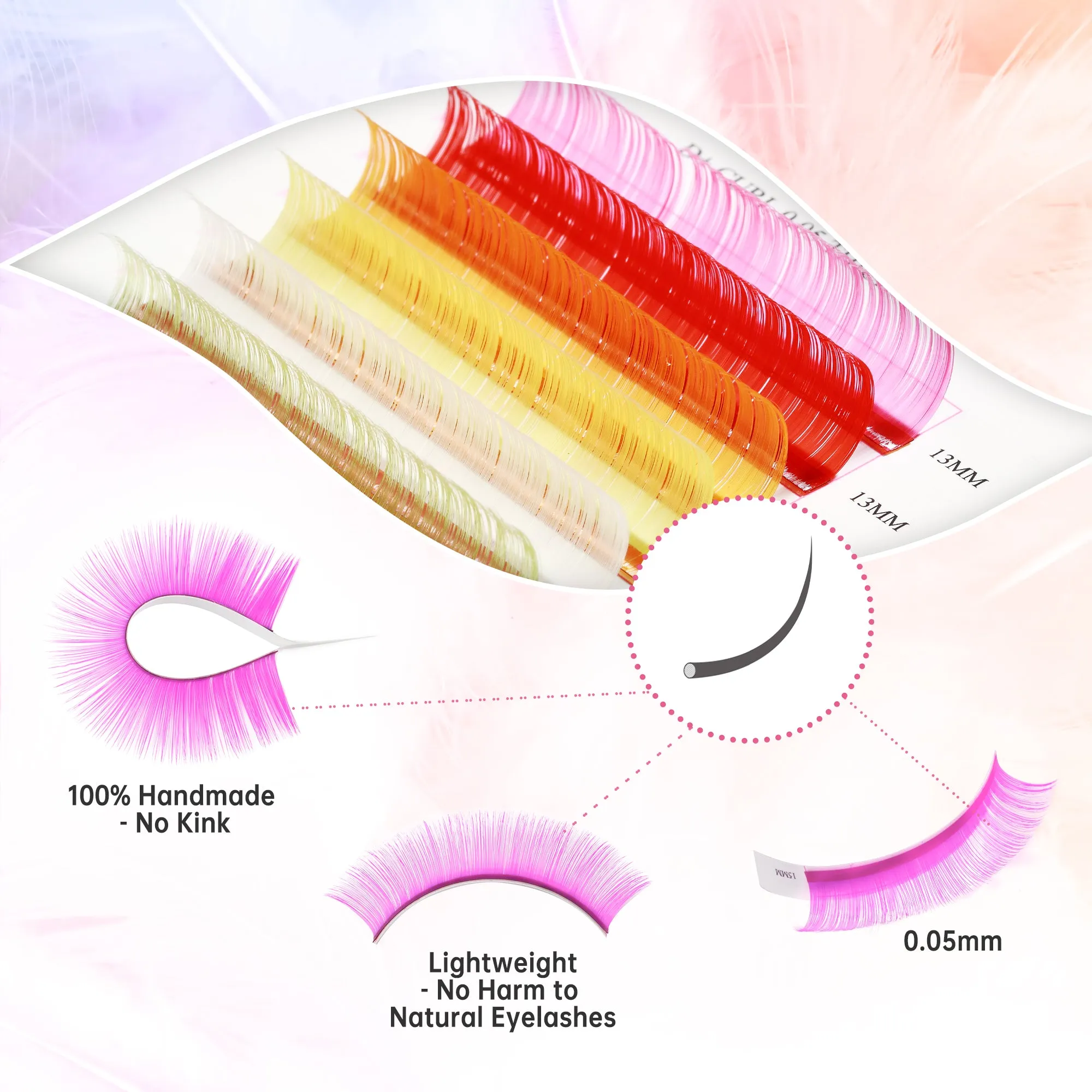 Colored Lashes 12 Colors Classic 0.05 D 