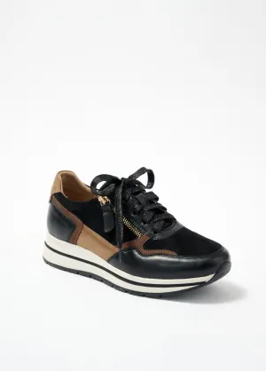 Comfort width lace-up wedge sneakers with zip fastening
