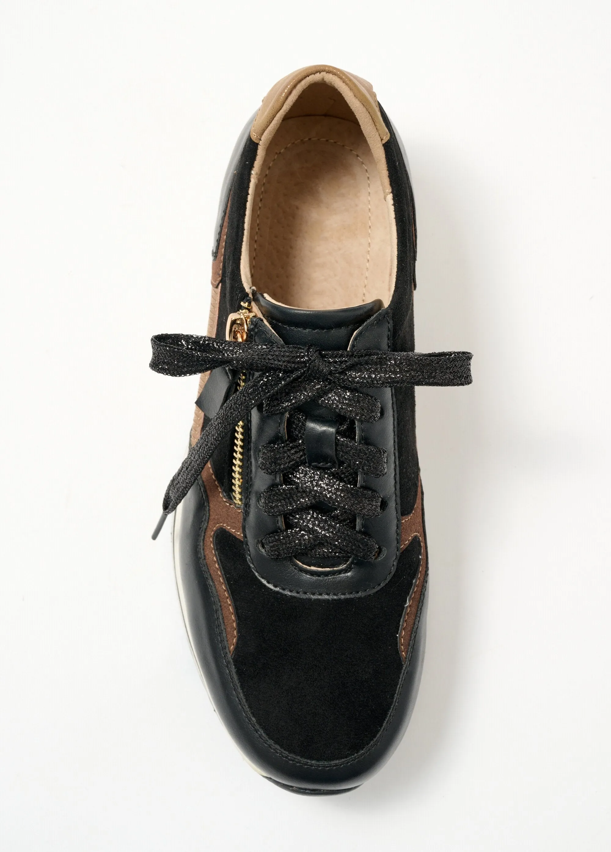 Comfort width lace-up wedge sneakers with zip fastening