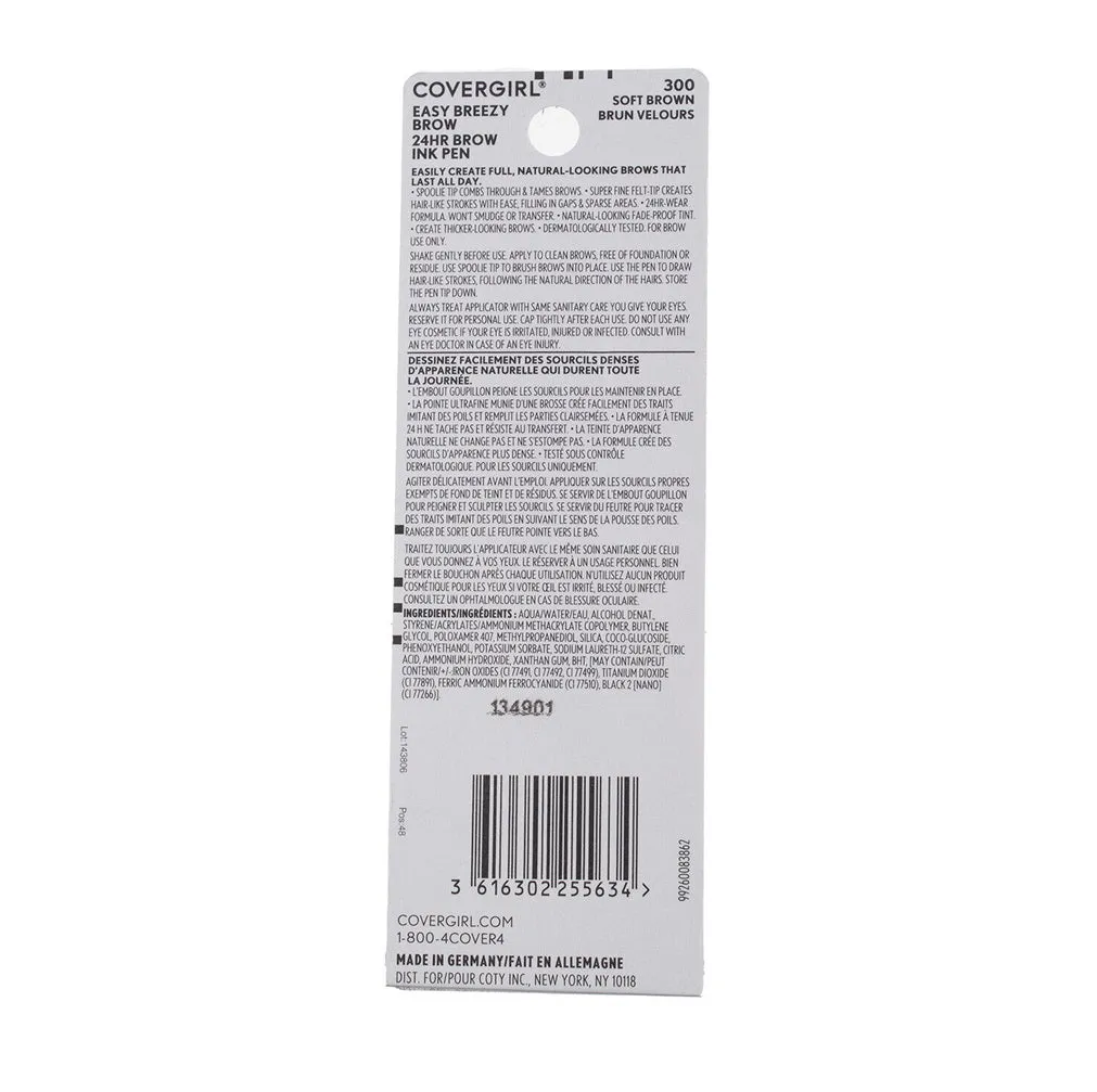 CoverGirl Easy Breezy Brow All Day 24 HR Ink Pen, Soft Brown 300