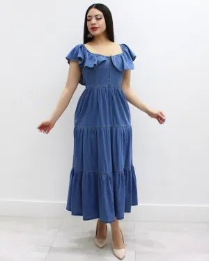 Days In Miami Off The Shoulders Tencel Denim Dress