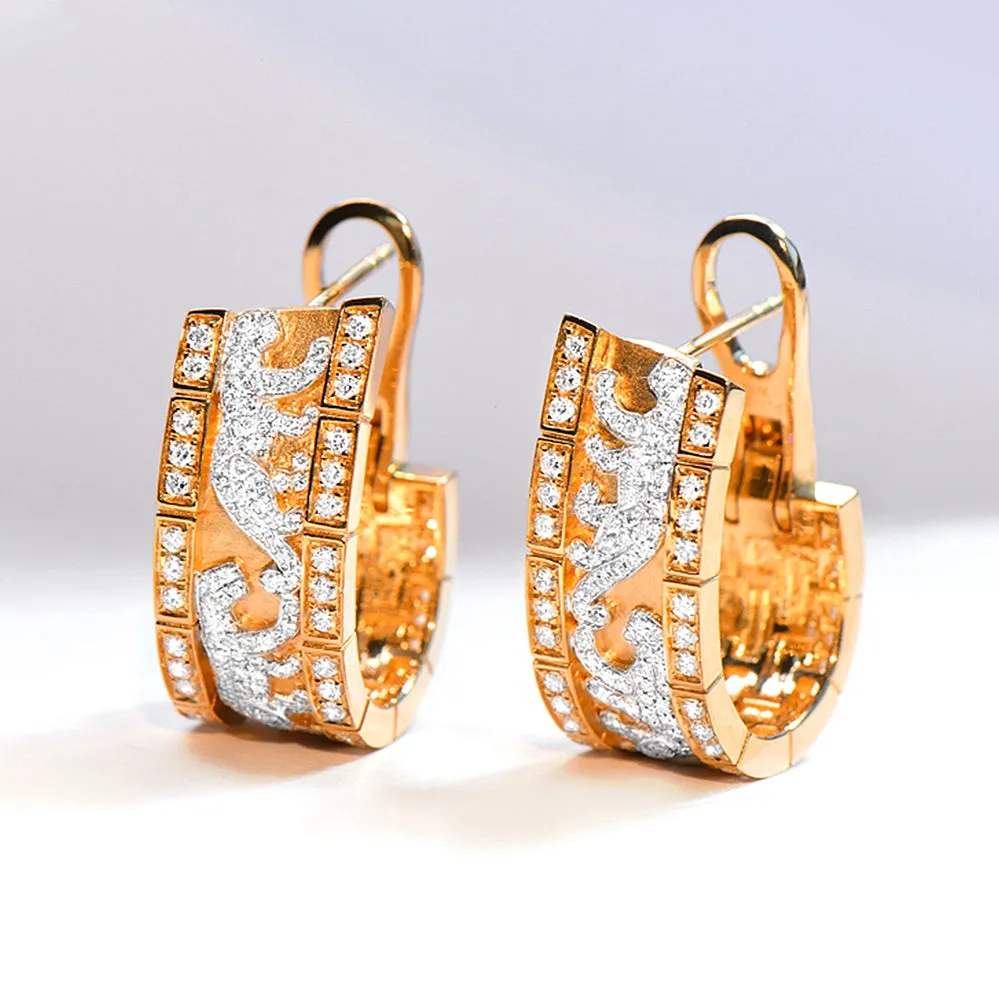 Diamond Walking Panther Hoop Earrings