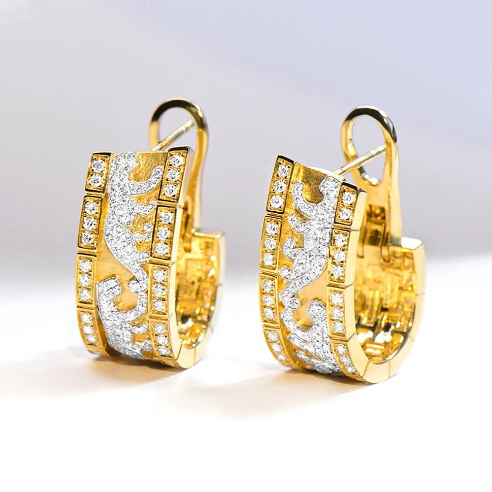 Diamond Walking Panther Hoop Earrings