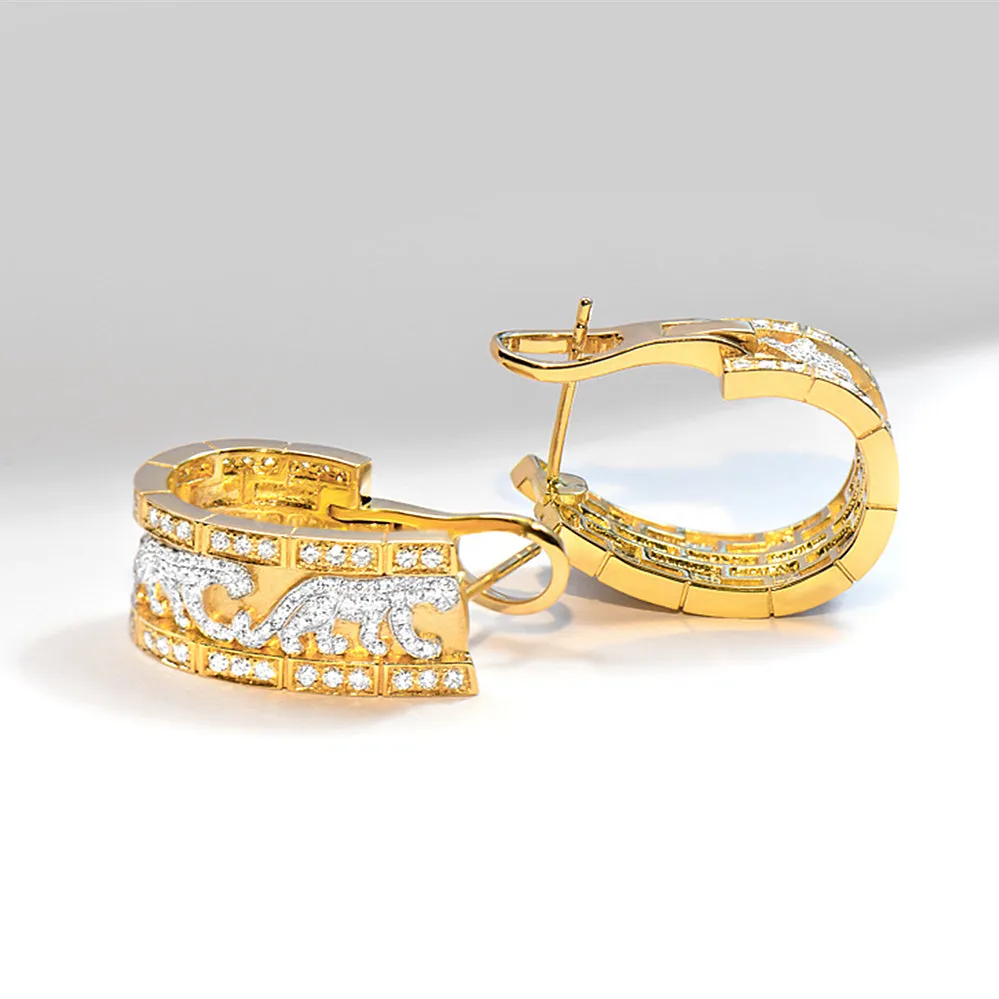 Diamond Walking Panther Hoop Earrings