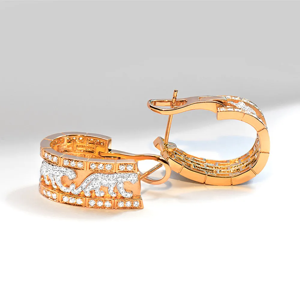 Diamond Walking Panther Hoop Earrings