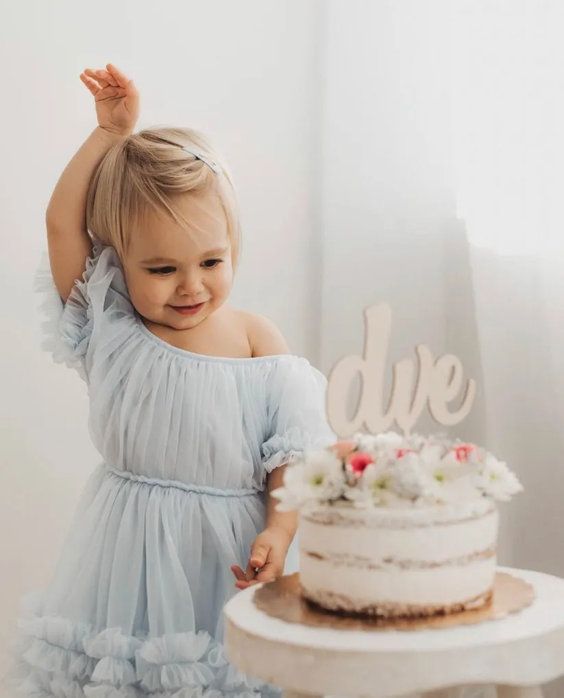 DOLLY Frilly Dress - Light Blue