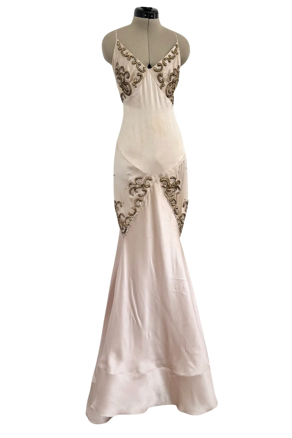 Dreamy 2004 Roberto Cavalli Pale Pink & Copper / Gold Wire Embellished Dress
