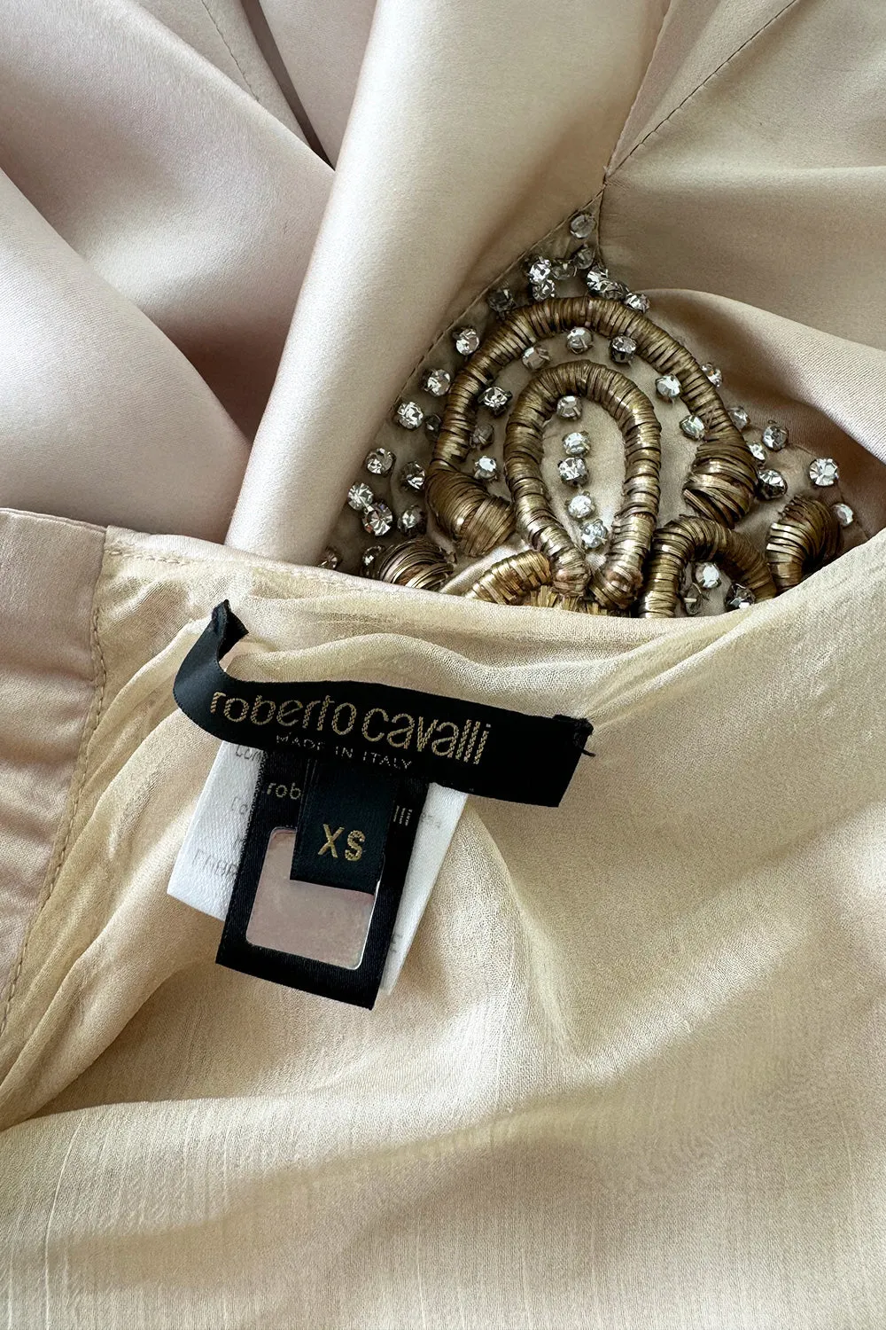 Dreamy 2004 Roberto Cavalli Pale Pink & Copper / Gold Wire Embellished Dress