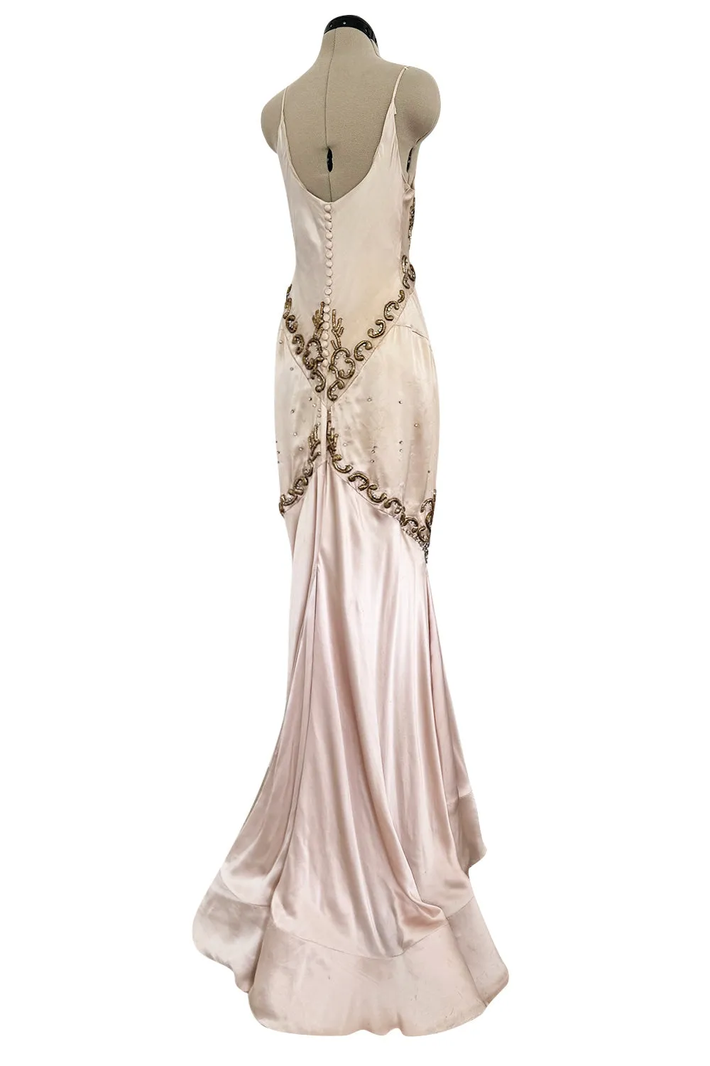 Dreamy 2004 Roberto Cavalli Pale Pink & Copper / Gold Wire Embellished Dress
