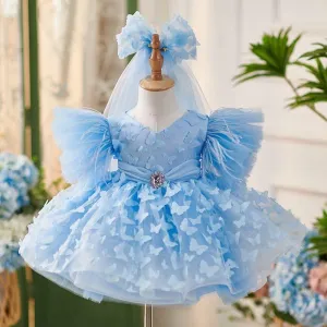 Dreamy Butterfly Fairy-tale Dress Delicate Floral Blue Tulle Dress