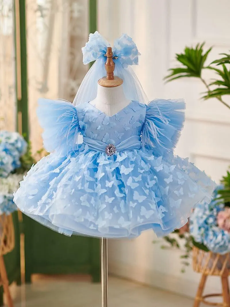 Dreamy Butterfly Fairy-tale Dress Delicate Floral Blue Tulle Dress
