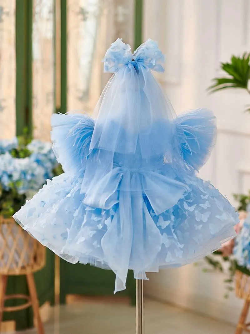 Dreamy Butterfly Fairy-tale Dress Delicate Floral Blue Tulle Dress