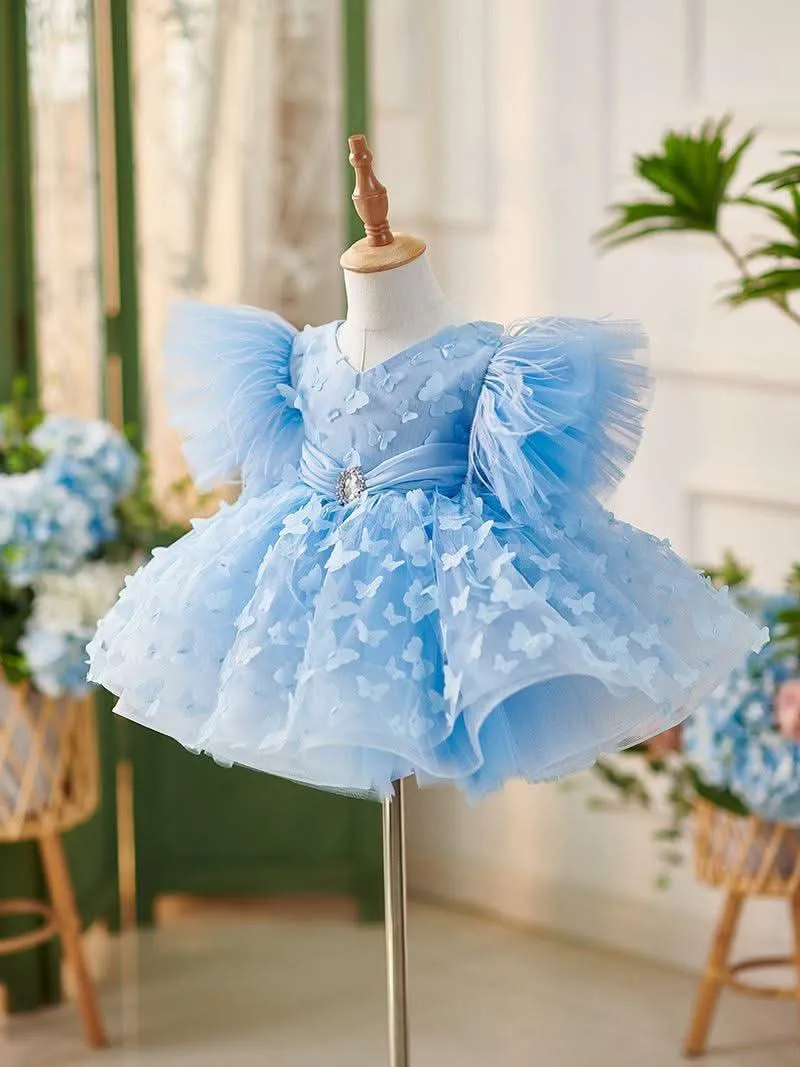 Dreamy Butterfly Fairy-tale Dress Delicate Floral Blue Tulle Dress