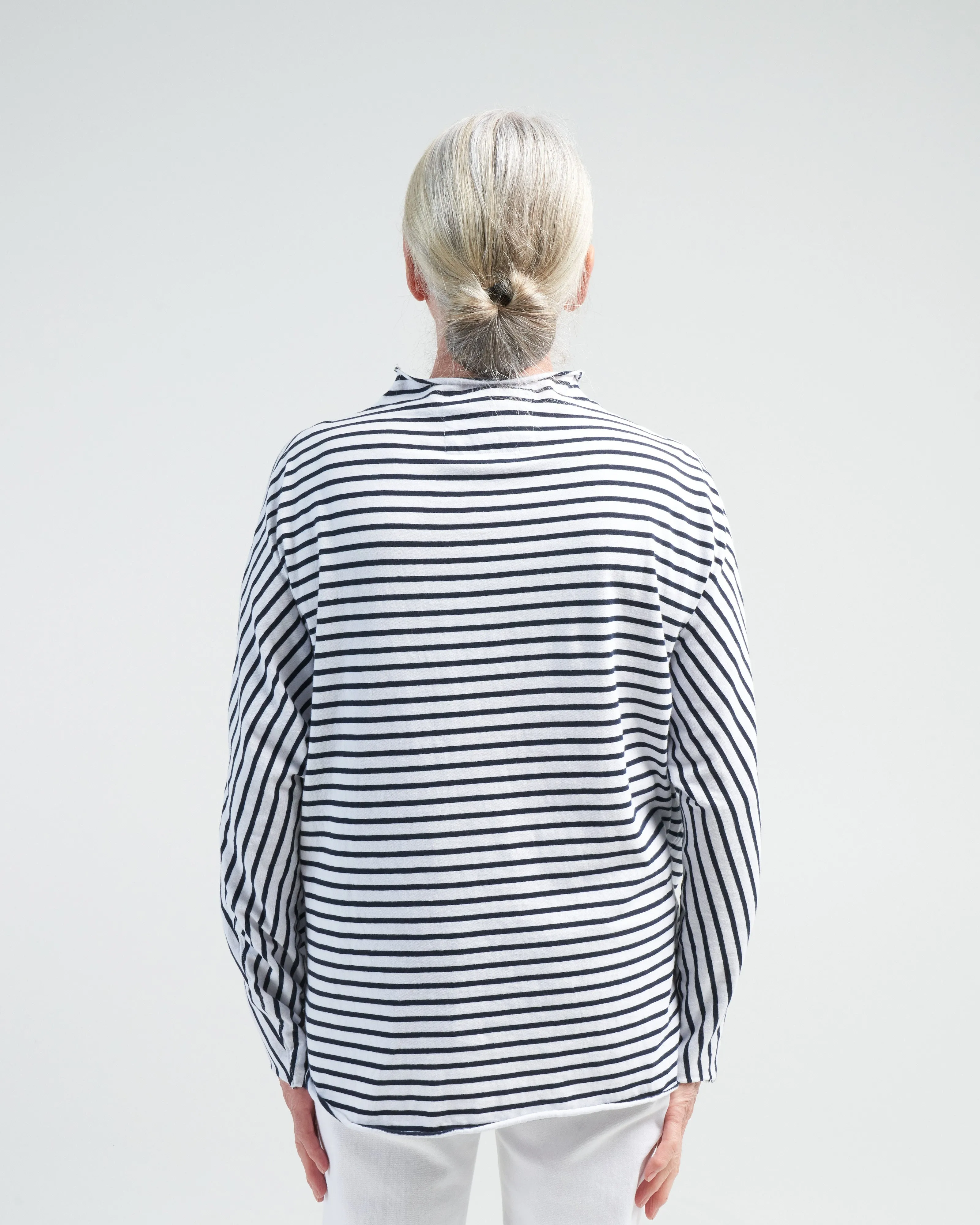 effie long sleeve funnel neck capelet - white/british royal navy stripe