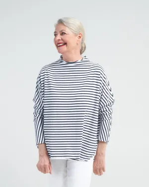 effie long sleeve funnel neck capelet - white/british royal navy stripe