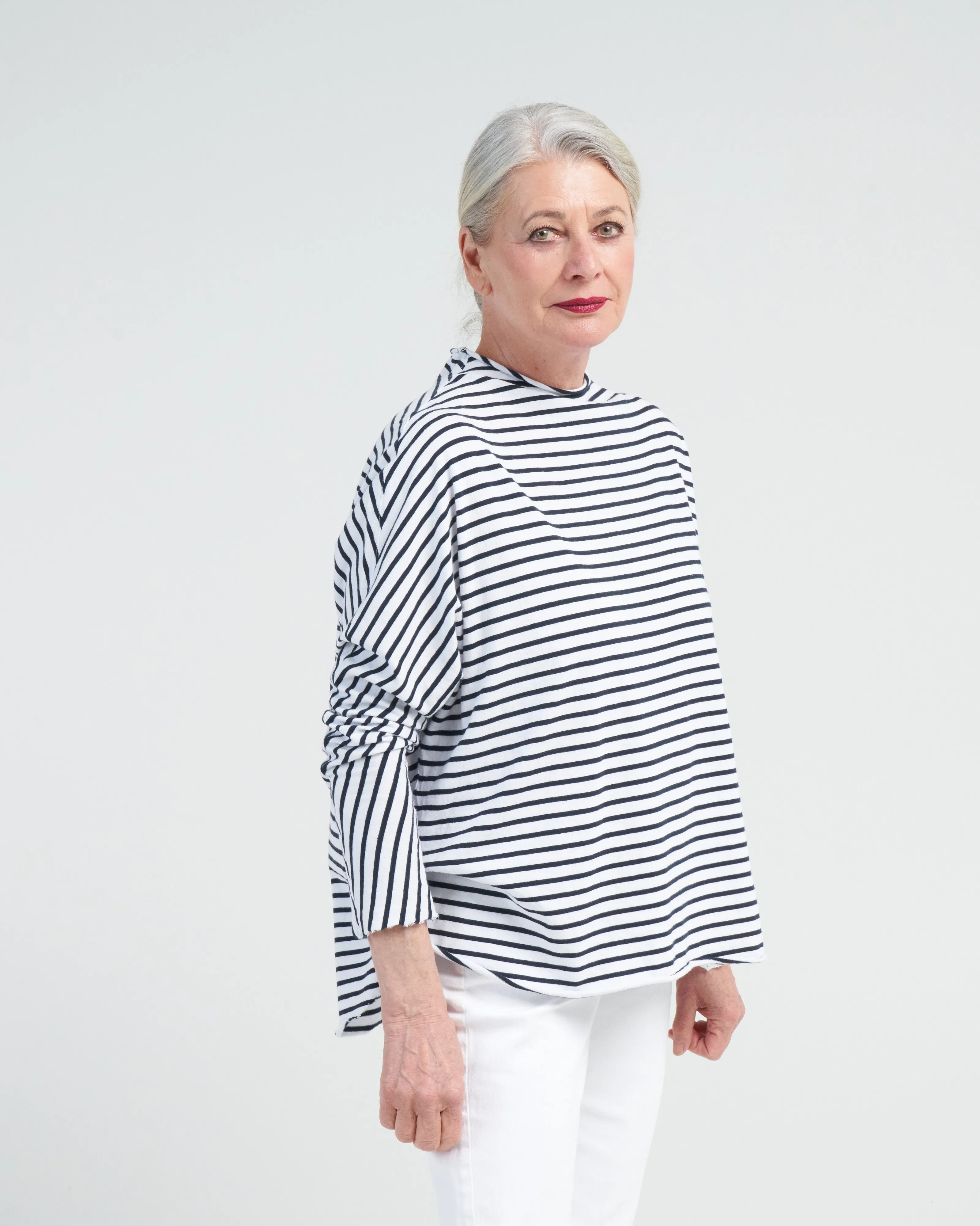 effie long sleeve funnel neck capelet - white/british royal navy stripe