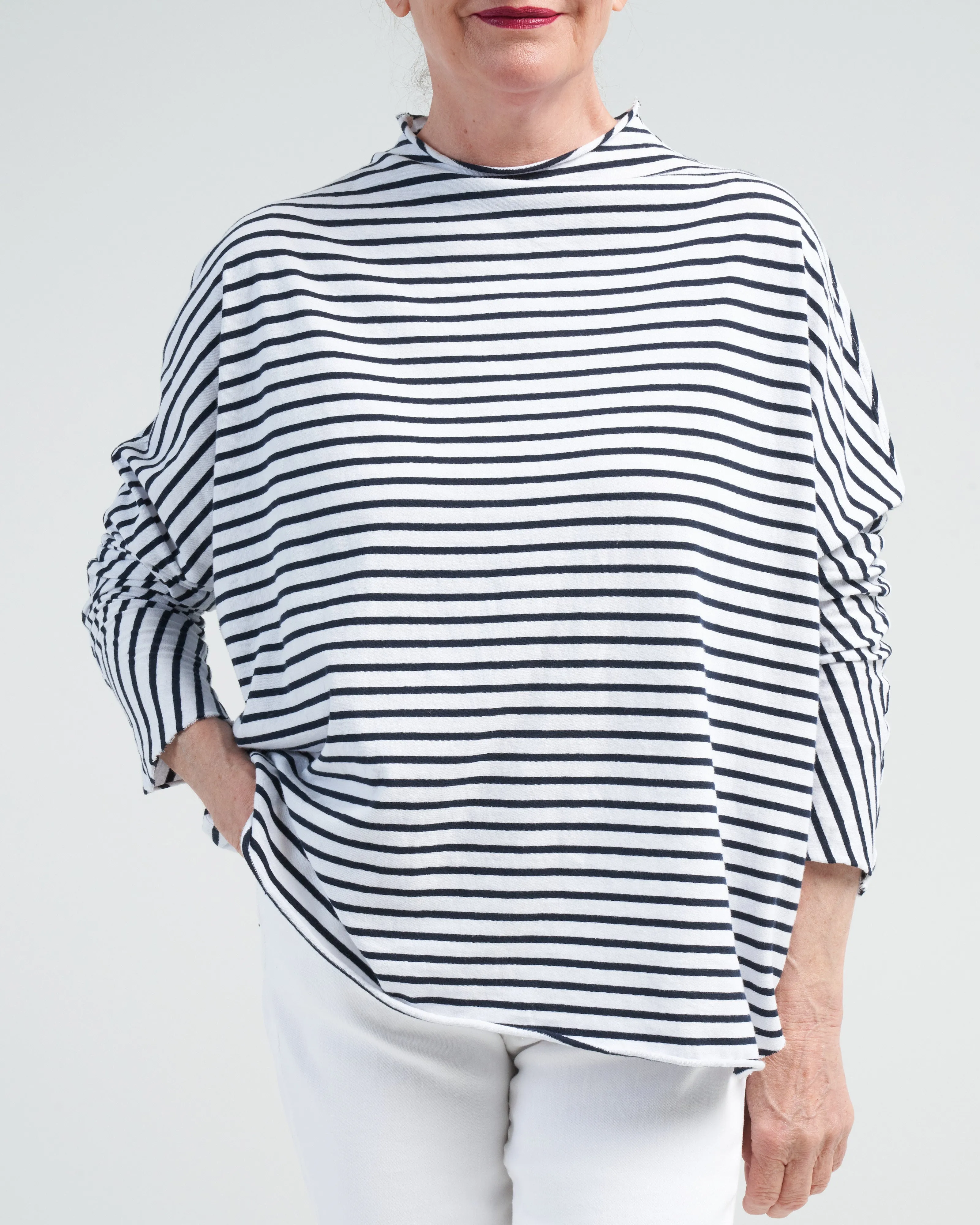 effie long sleeve funnel neck capelet - white/british royal navy stripe