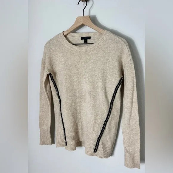 EUC J. Crew 100% Wool Sweater With Bling Stripe On Sides Size XXS.