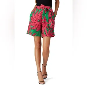 FARM RIO X ANTHROPOLOGIE floral green &amp; pink Banana Pitta Linen Shorts sz small