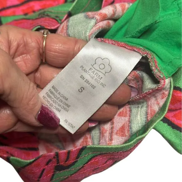 FARM RIO X ANTHROPOLOGIE floral green &amp; pink Banana Pitta Linen Shorts sz small