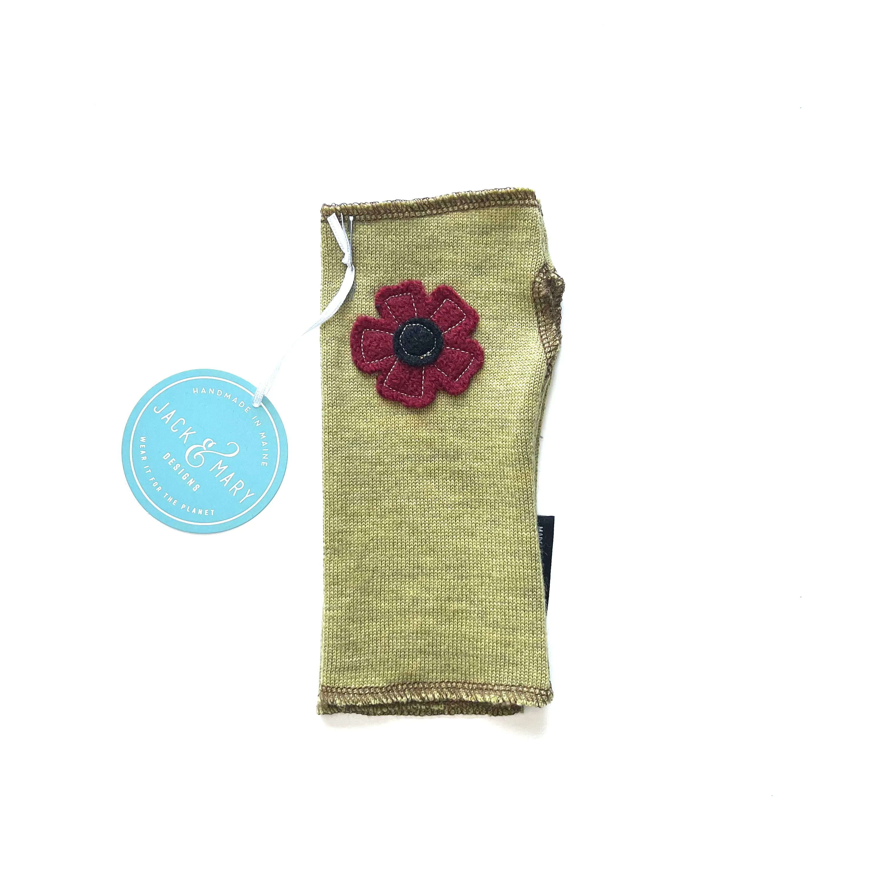 Fingerless Mittens Short, Green Merino Wool | 182
